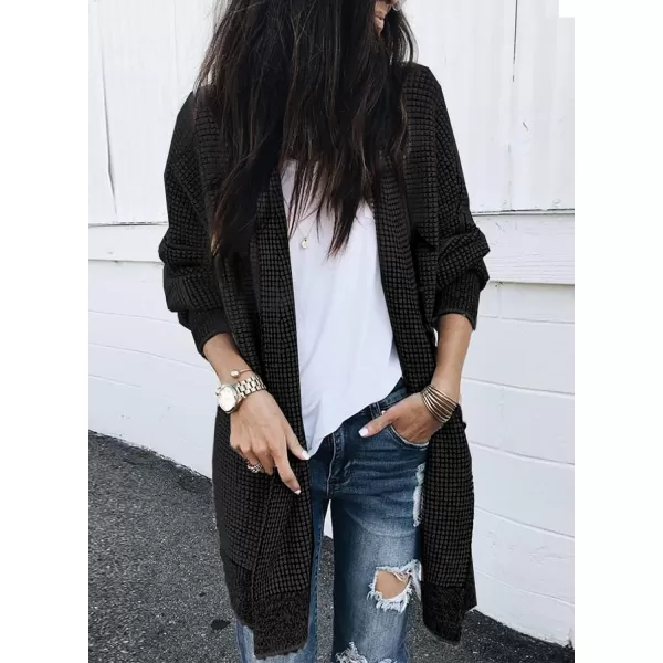 Sidefeel Womens Plaid Long Sleeve Open Front Cardigan Oversized Chunky Knit Sweaters Coat