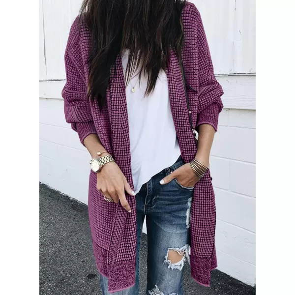 Sidefeel Womens Plaid Long Sleeve Open Front Cardigan Oversized Chunky Knit Sweaters Coat