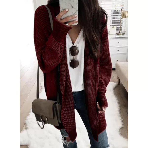 Sidefeel Womens Plaid Long Sleeve Open Front Cardigan Oversized Chunky Knit Sweaters Coat