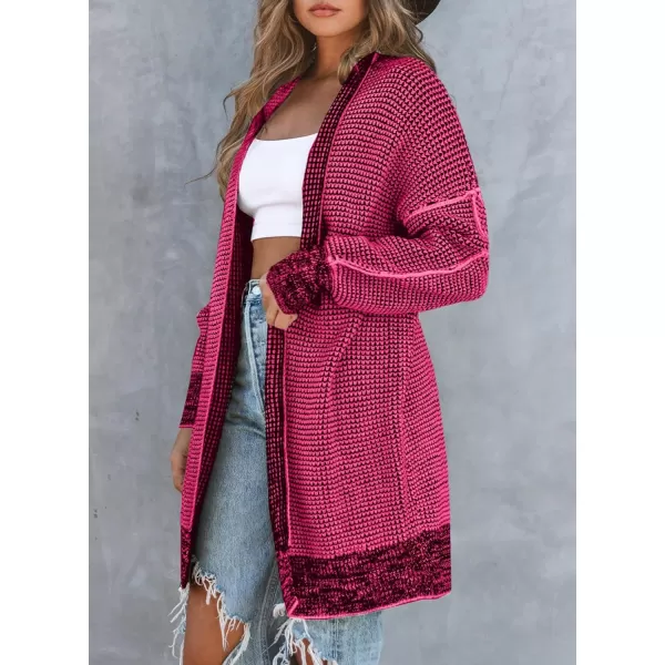 Sidefeel Womens Plaid Long Sleeve Open Front Cardigan Oversized Chunky Knit Sweaters Coat