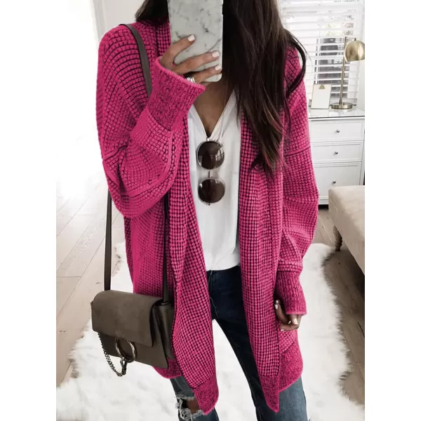 Sidefeel Womens Plaid Long Sleeve Open Front Cardigan Oversized Chunky Knit Sweaters Coat