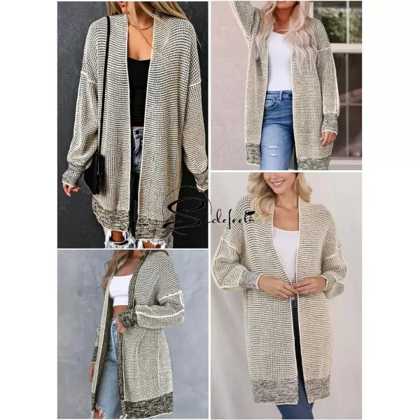 Sidefeel Womens Plaid Long Sleeve Open Front Cardigan Oversized Chunky Knit Sweaters Coat