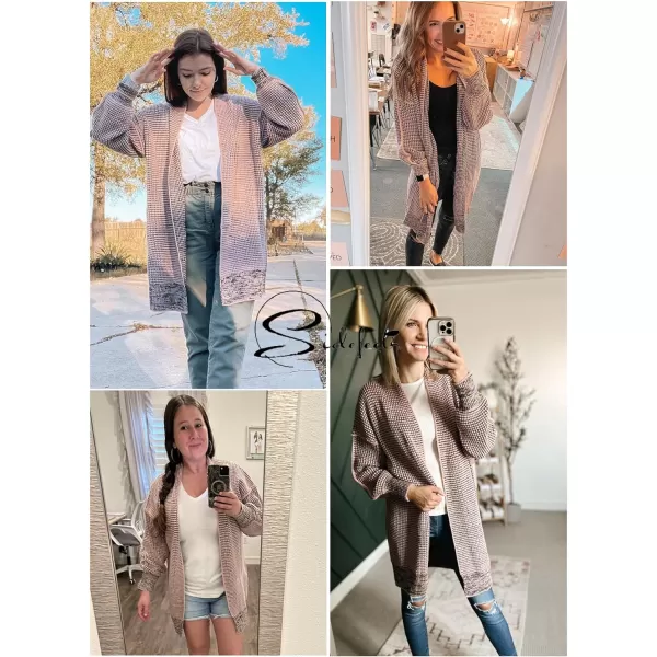 Sidefeel Womens Plaid Long Sleeve Open Front Cardigan Oversized Chunky Knit Sweaters Coat