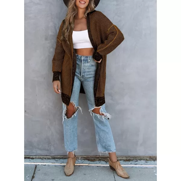 Sidefeel Womens Plaid Long Sleeve Open Front Cardigan Oversized Chunky Knit Sweaters Coat