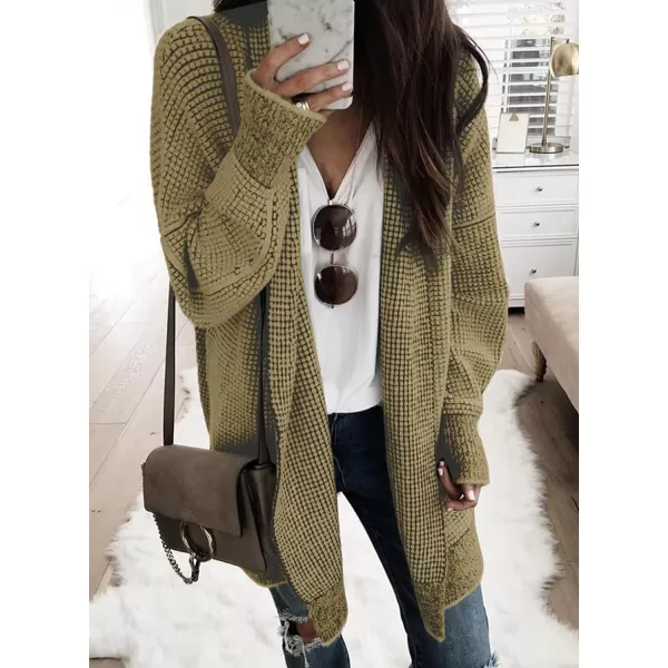 Sidefeel Womens Plaid Long Sleeve Open Front Cardigan Oversized Chunky Knit Sweaters Coat