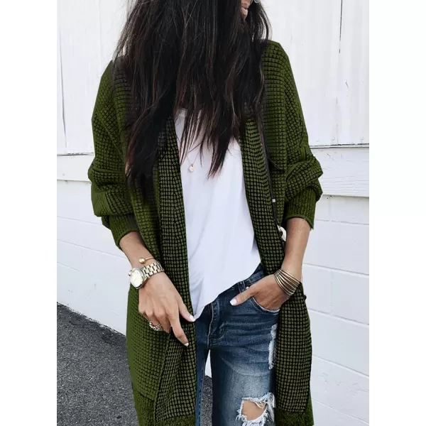 Sidefeel Womens Plaid Long Sleeve Open Front Cardigan Oversized Chunky Knit Sweaters Coat