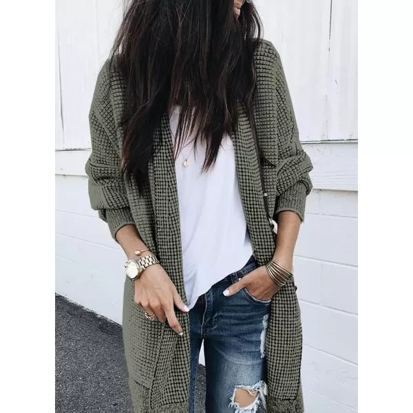 Sidefeel Womens Plaid Long Sleeve Open Front Cardigan Oversized Chunky Knit Sweaters Coat