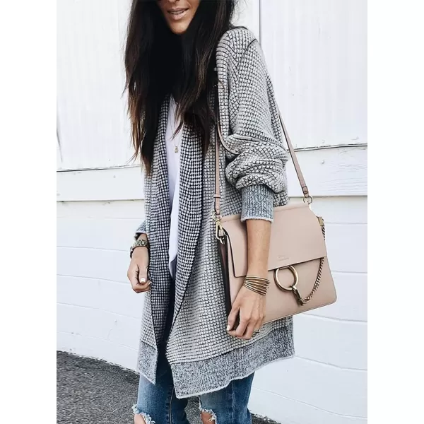 Sidefeel Womens Plaid Long Sleeve Open Front Cardigan Oversized Chunky Knit Sweaters Coat