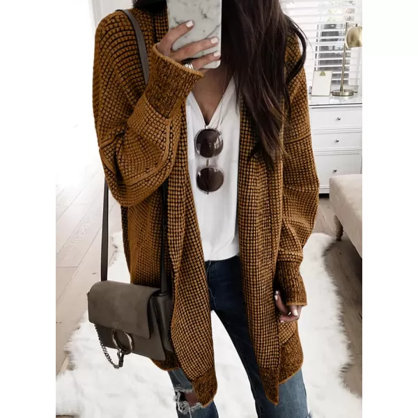 Sidefeel Womens Plaid Long Sleeve Open Front Cardigan Oversized Chunky Knit Sweaters Coat