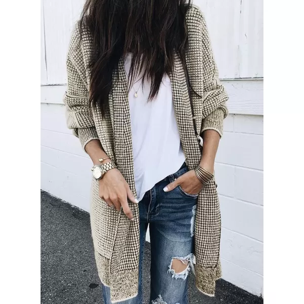 Sidefeel Womens Plaid Long Sleeve Open Front Cardigan Oversized Chunky Knit Sweaters Coat
