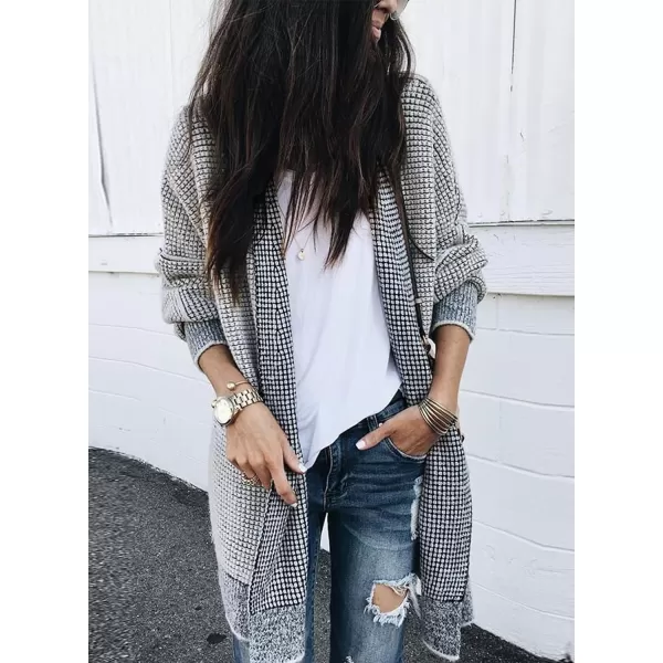 Sidefeel Womens Plaid Long Sleeve Open Front Cardigan Oversized Chunky Knit Sweaters Coat