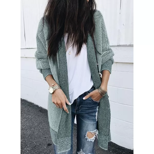 Sidefeel Womens Plaid Long Sleeve Open Front Cardigan Oversized Chunky Knit Sweaters Coat