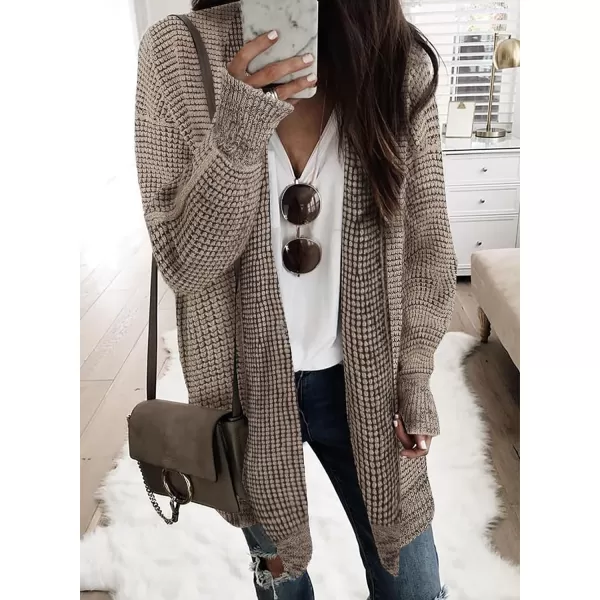 Sidefeel Womens Plaid Long Sleeve Open Front Cardigan Oversized Chunky Knit Sweaters Coat