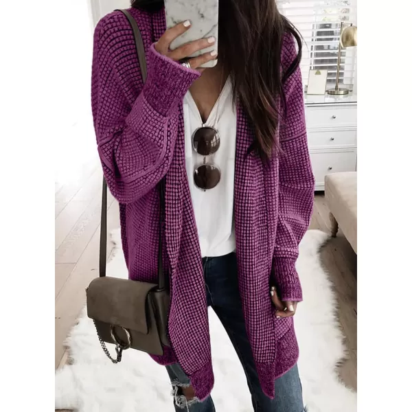 Sidefeel Womens Plaid Long Sleeve Open Front Cardigan Oversized Chunky Knit Sweaters Coat