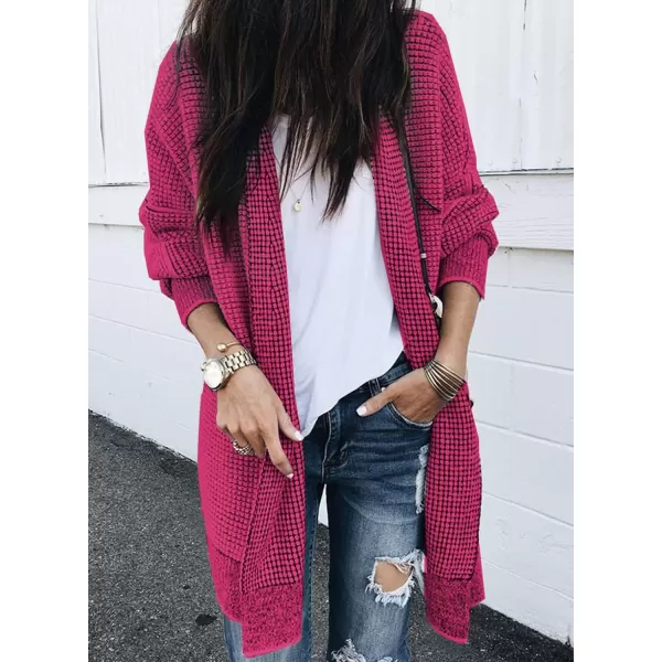Sidefeel Womens Plaid Long Sleeve Open Front Cardigan Oversized Chunky Knit Sweaters Coat