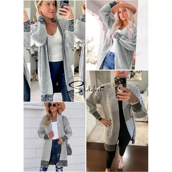 Sidefeel Womens Plaid Long Sleeve Open Front Cardigan Oversized Chunky Knit Sweaters Coat