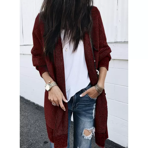 Sidefeel Womens Plaid Long Sleeve Open Front Cardigan Oversized Chunky Knit Sweaters Coat