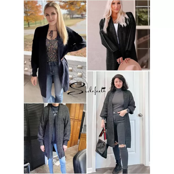 Sidefeel Womens Plaid Long Sleeve Open Front Cardigan Oversized Chunky Knit Sweaters Coat