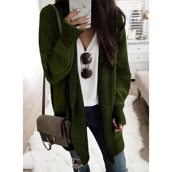 Sidefeel Womens Plaid Long Sleeve Open Front Cardigan Oversized Chunky Knit Sweaters Coat