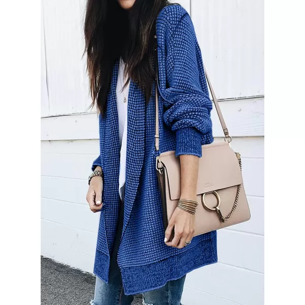 Sidefeel Womens Plaid Long Sleeve Open Front Cardigan Oversized Chunky Knit Sweaters Coat