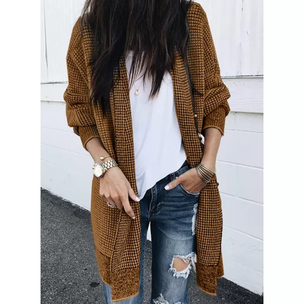Sidefeel Womens Plaid Long Sleeve Open Front Cardigan Oversized Chunky Knit Sweaters Coat