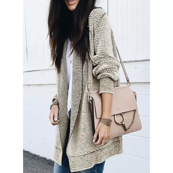 Sidefeel Womens Plaid Long Sleeve Open Front Cardigan Oversized Chunky Knit Sweaters Coat