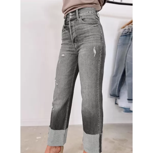 Sidefeel Womens Ripped Cuffed Jeans High Waisted Boyfriend Straight Leg Denim Pants