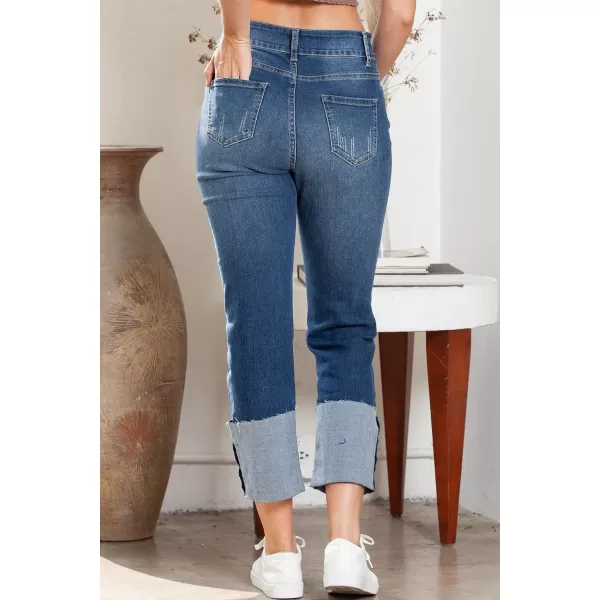 Sidefeel Womens Ripped Cuffed Jeans High Waisted Boyfriend Straight Leg Denim Pants