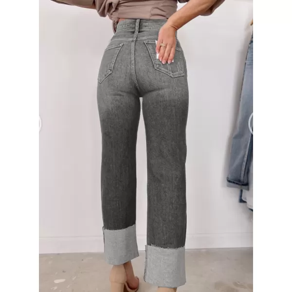 Sidefeel Womens Ripped Cuffed Jeans High Waisted Boyfriend Straight Leg Denim Pants