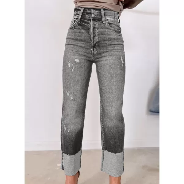 Sidefeel Womens Ripped Cuffed Jeans High Waisted Boyfriend Straight Leg Denim Pants