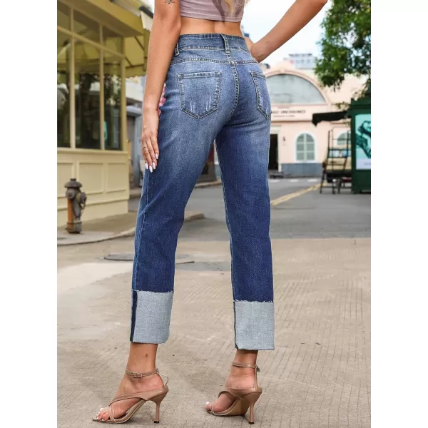 Sidefeel Womens Ripped Cuffed Jeans High Waisted Boyfriend Straight Leg Denim Pants