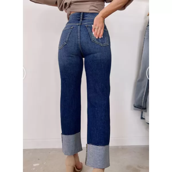 Sidefeel Womens Ripped Cuffed Jeans High Waisted Boyfriend Straight Leg Denim Pants