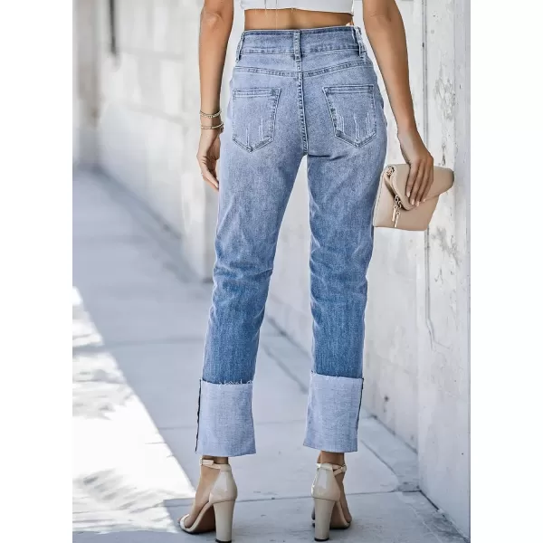 Sidefeel Womens Ripped Cuffed Jeans High Waisted Boyfriend Straight Leg Denim Pants