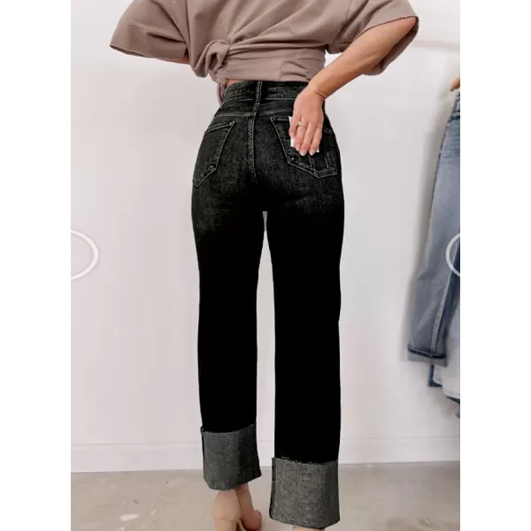 Sidefeel Womens Ripped Cuffed Jeans High Waisted Boyfriend Straight Leg Denim Pants