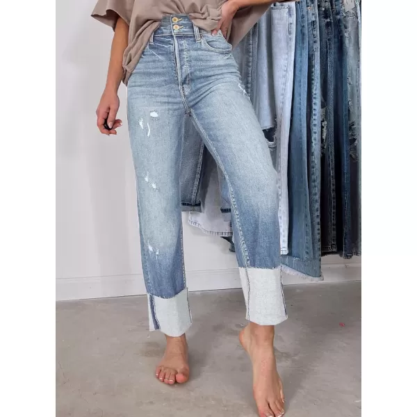 Sidefeel Womens Ripped Cuffed Jeans High Waisted Boyfriend Straight Leg Denim Pants