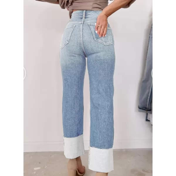 Sidefeel Womens Ripped Cuffed Jeans High Waisted Boyfriend Straight Leg Denim Pants