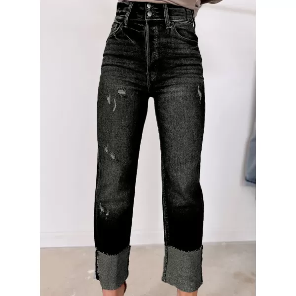 Sidefeel Womens Ripped Cuffed Jeans High Waisted Boyfriend Straight Leg Denim Pants
