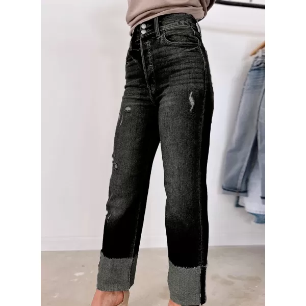 Sidefeel Womens Ripped Cuffed Jeans High Waisted Boyfriend Straight Leg Denim Pants
