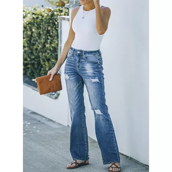 Sidefeel Women's Ripped High Waisted Flared Jeans Wide Leg Destroyed Denim Pants