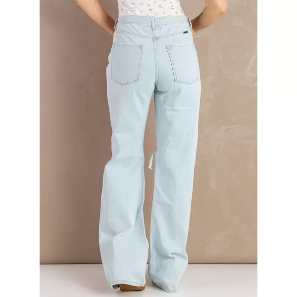Sidefeel Women's Ripped High Waisted Flared Jeans Wide Leg Destroyed Denim Pants