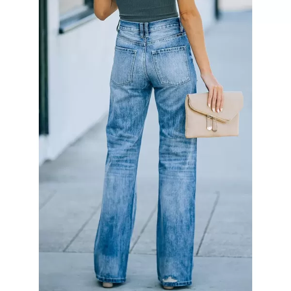 Sidefeel Women's Ripped High Waisted Flared Jeans Wide Leg Destroyed Denim Pants