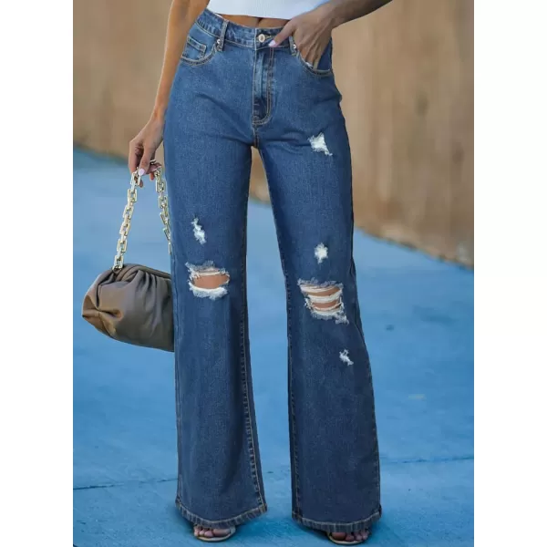 Sidefeel Women's Ripped High Waisted Flared Jeans Wide Leg Destroyed Denim Pants