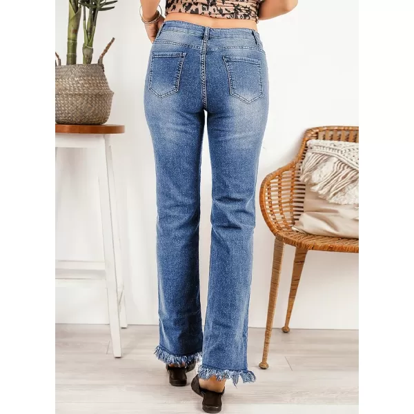 Sidefeel Women's Ripped High Waisted Flared Jeans Wide Leg Destroyed Denim Pants