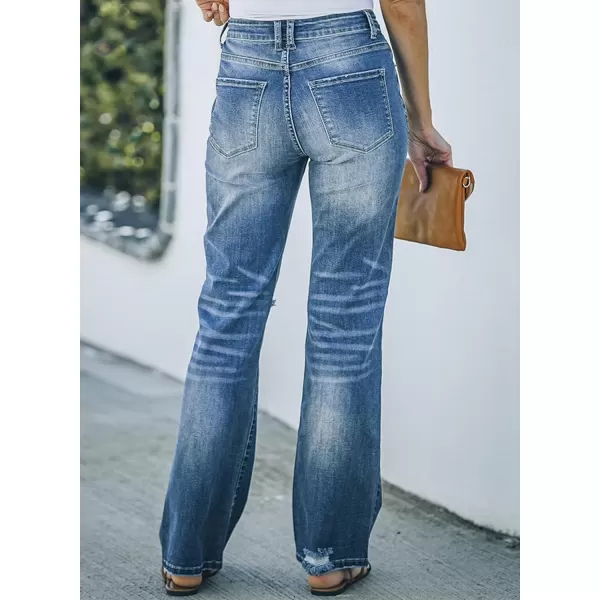 Sidefeel Women's Ripped High Waisted Flared Jeans Wide Leg Destroyed Denim Pants