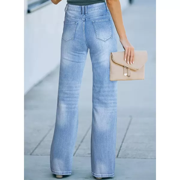 Sidefeel Women's Ripped High Waisted Flared Jeans Wide Leg Destroyed Denim Pants