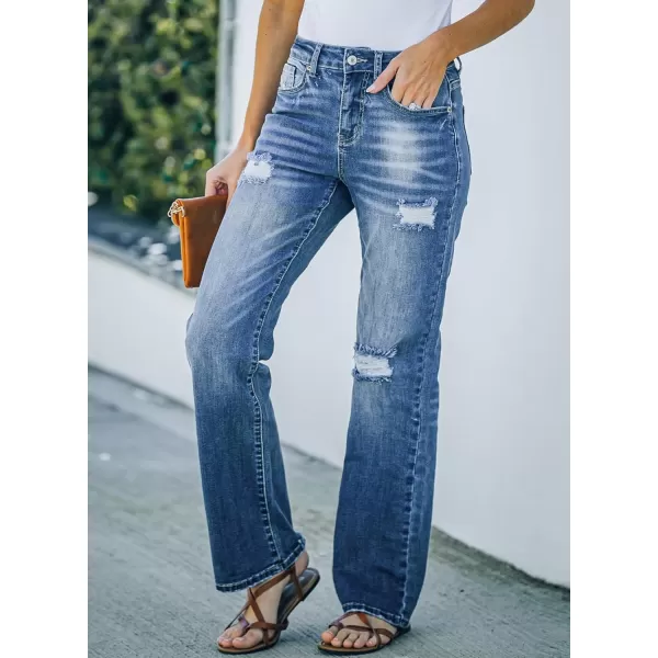 Sidefeel Women's Ripped High Waisted Flared Jeans Wide Leg Destroyed Denim Pants