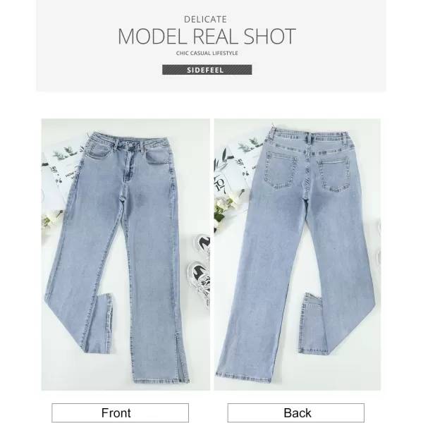 Sidefeel Women's Ripped High Waisted Flared Jeans Wide Leg Destroyed Denim Pants