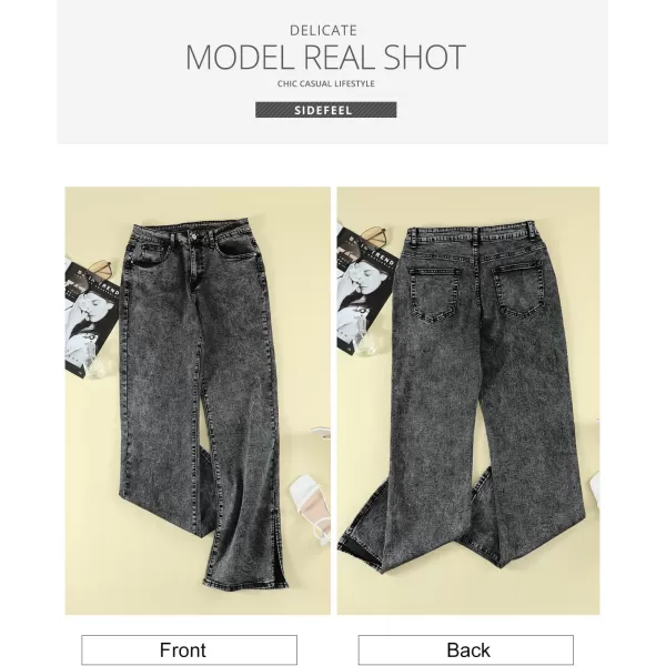 Sidefeel Women's Ripped High Waisted Flared Jeans Wide Leg Destroyed Denim Pants