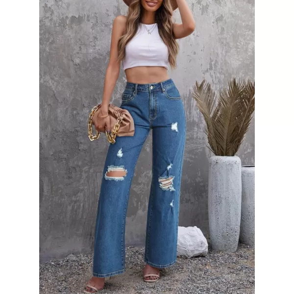 Sidefeel Women's Ripped High Waisted Flared Jeans Wide Leg Destroyed Denim Pants