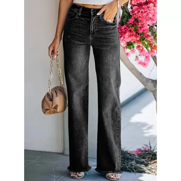 Sidefeel Women's Ripped High Waisted Flared Jeans Wide Leg Destroyed Denim Pants